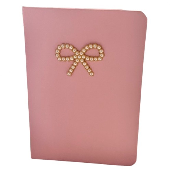 NWT- Coquette Pearl Bow Pink Notebook with Rose-gold Pearl Pen - Picture 7 of 7